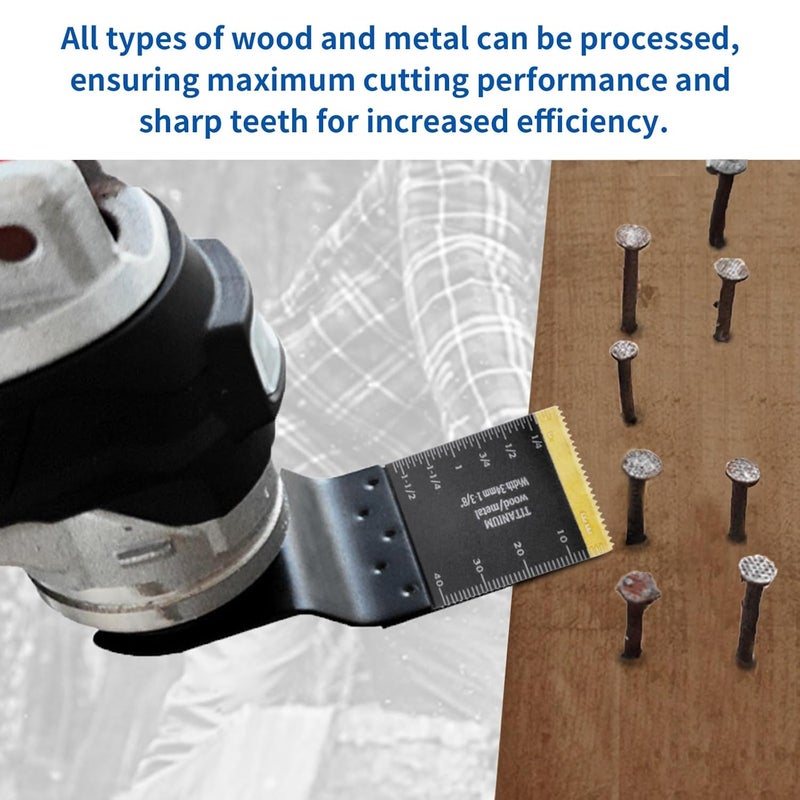 NKF 28PCS Oscillating Saw Blades, Universal Titanium Multitool Blades fit Wood Plastics Metal, Quick Release Multi Tool Blades Kits for Dewalt Porter Cable Fein Makita and Black & Decker. - Image 4
